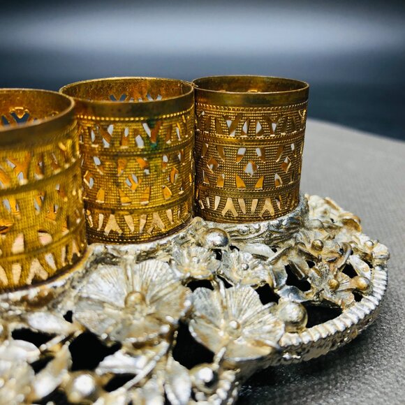 Vintage SAM FINK Ormolu Filigree Lipstick Holder Tray Hollywood Regency Vanity - Picture 7 of 14